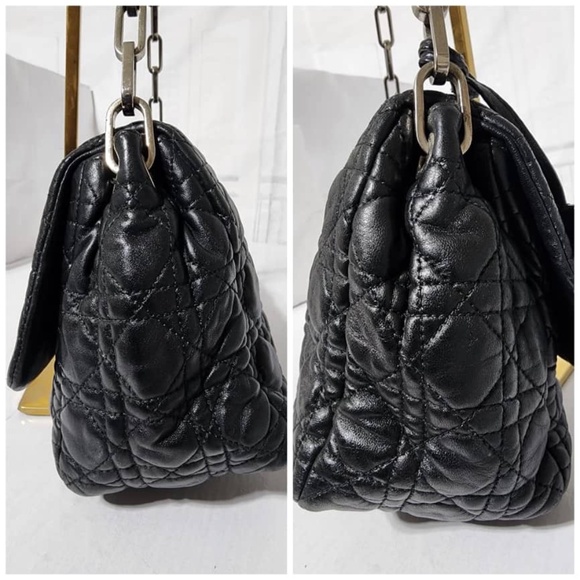 Authentic CHRISTIAN DIOR Cannage Quilted Lambskin Leather New Lock Flap Bag Blac - Picture 11 of 14